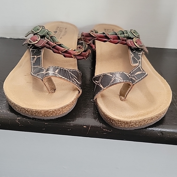 L Artiste Spring Step Sandals Womens 42 Lonian Wedge Toe Post Slide  Leather - Picture 5 of 6